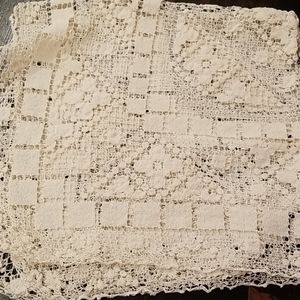 Cream cotton net lace tablecloth